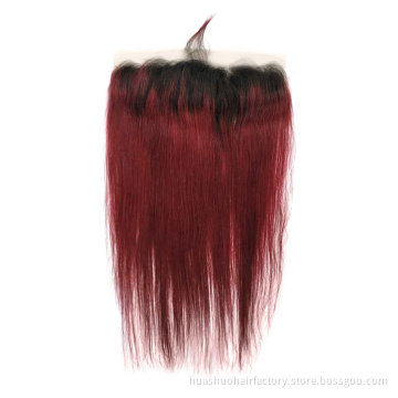 Hot selling Cheap Price High Quality Straight Hair Red Wine 13*4 Lace Frontal Closure For Black  Women